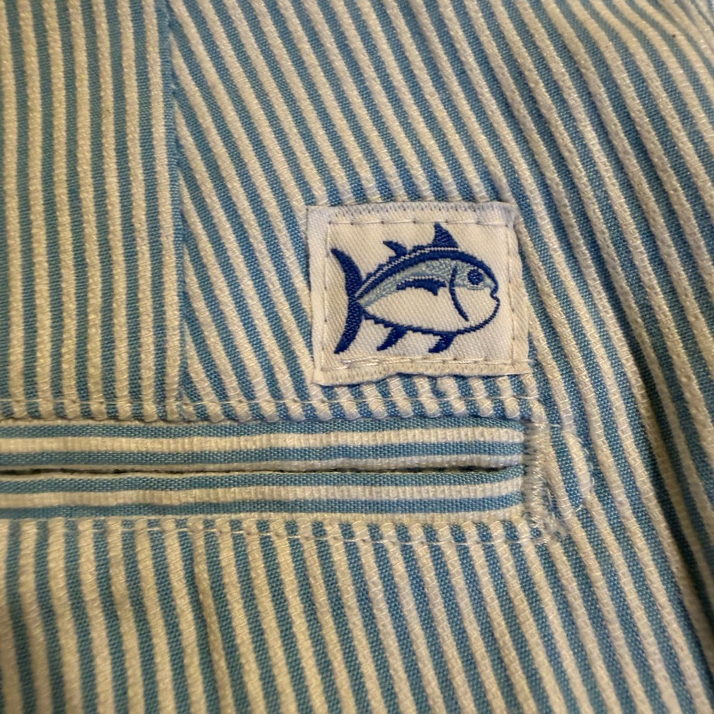 Southern Tide Mens 28 Blue White Seersucker Skipjack Stripe Chino Shorts